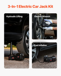 VEVOR 5T Electric Car Jack Electric Scissor Jack 12V Tire Changer with Electric Impact Wrench & LED Light for Sedan, SUV, Truck