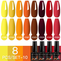 MEET ACROSS 8Pcs/Set Sparkly Rose Red Purple Gel Nail Polish Glitter Semi Permanent Nail Art Gel Vernis For Nails Manicure Kits