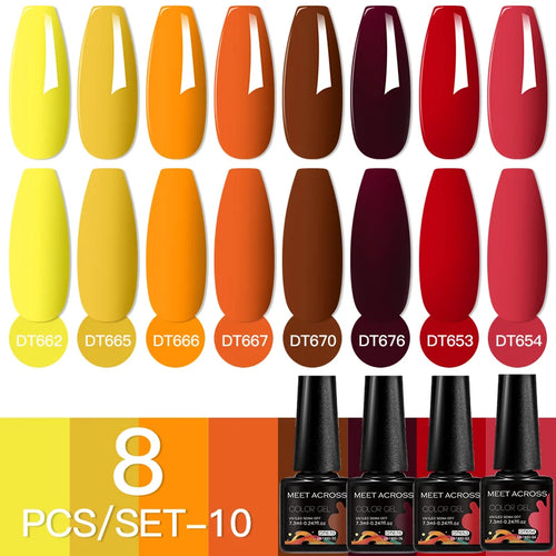 MEET ACROSS 8Pcs/Set Sparkly Rose Red Purple Gel Nail Polish Glitter Semi Permanent Nail Art Gel Vernis For Nails Manicure Kits