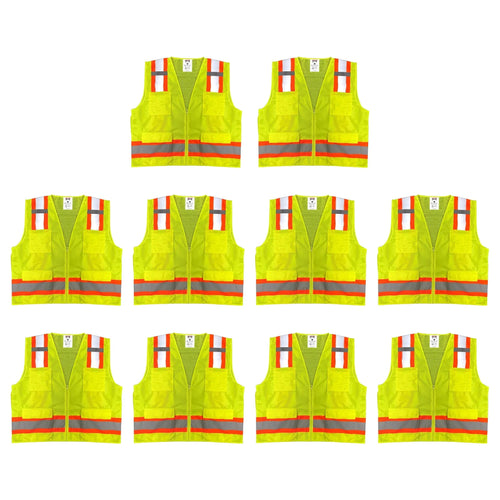 Safety Main 05TTSYZ Surveyor Vest, Class 2, Solid Front, Mesh Back, Hi-Vis Yellow, Pack of 10