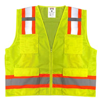 Safety Main 05TTSYZ Surveyor Vest, Class 2, Solid Front, Mesh Back, Hi-Vis Yellow, Pack of 5