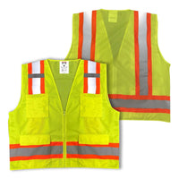 Safety Main 05TTSYZ Surveyor Vest, Class 2, Solid Front, Mesh Back, Hi-Vis Yellow, Pack of 3