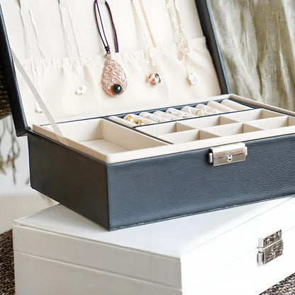 Double-Layer Wooden Jewelry Box with PU Leather Ring Box Jewelry Storage Organizer And Makeup Case Packaging