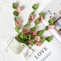 Crochet Plants Vine Hanging Basket Artificial Flowers Handmade Gift For Her Room Home Wall Decor Car Mirror Ornament Accessories