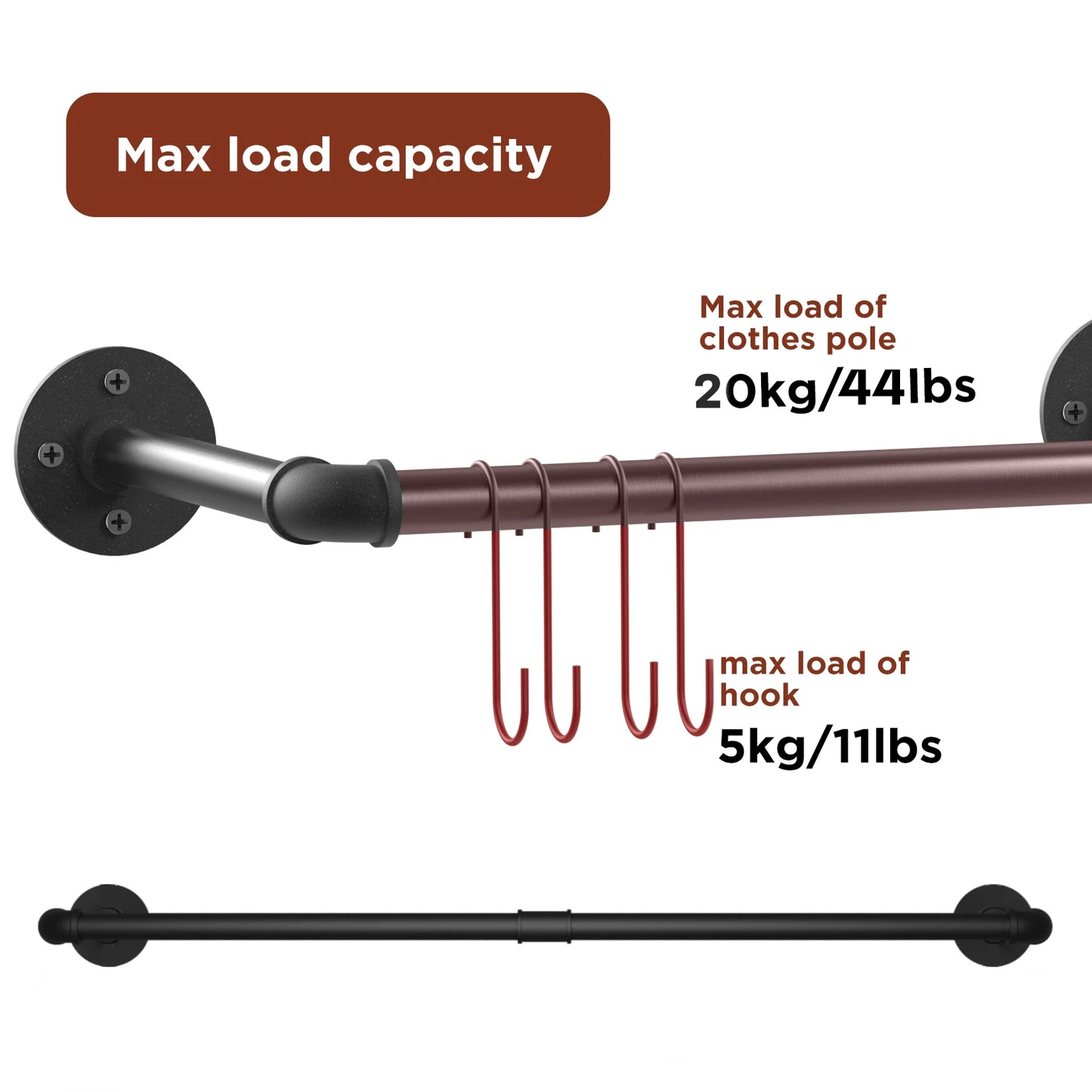 Wall Hanging Clothes Rail Set of 2 Industrial Pipe Metal Coat Hanging Rack Wall Mounted