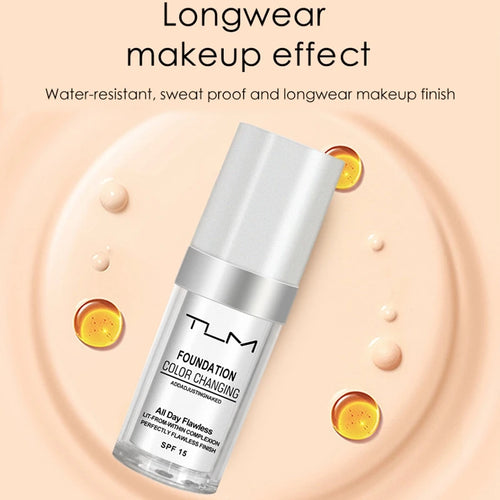 TLM TUM Liquid Foundation Cream Professional Full Coverage Face Concealer Waterproof Makeup Base Brighten Cover Dark Circles30ML