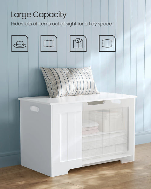 VASAGLE Storage Chest, 29.9 Inches Width Storage Bench, Entryway Bench with 2 Safety Hinges, Shoe Bench, Farmhouse Style