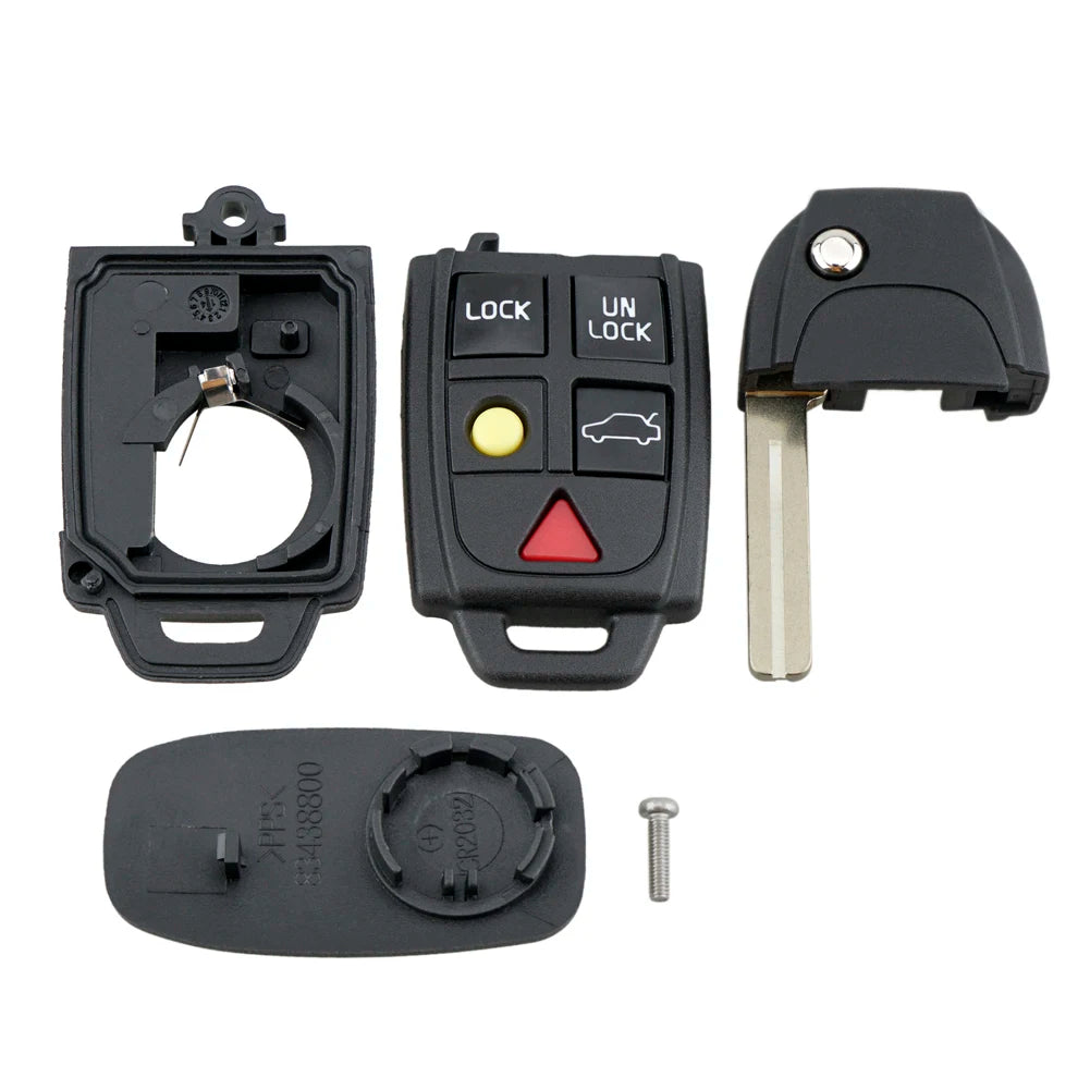 5 Buttons Flip Remote Key Case FOB Replacement Fit for VOLVO S60 2000-2009 / S80 1999-2006 /V70 2000-2007 XC90 2002-2013 Car Key