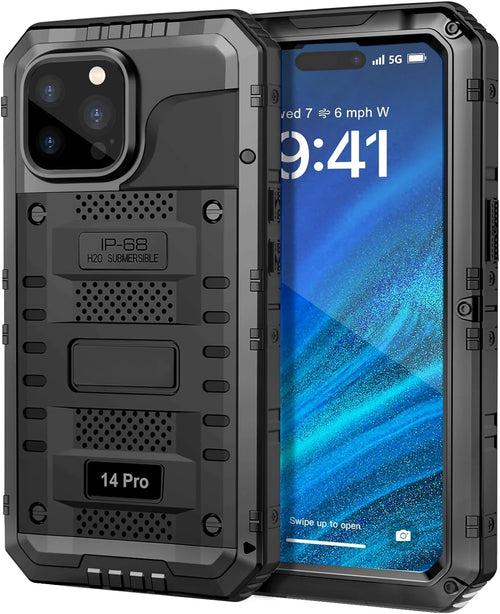 For iPhone 15 14 13 12 11 Pro Max XS XR 8 7 Plus SE3 IP68 Waterproof Rugged Metal Armor Case Shockproof Cover Screen Protector