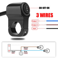 12V 10A 22mm 7/8" Motorcycle Handlebar Light Switch ON/OFF Button ON/OFF/ON Waterproof 3 Wires Motorbike Spotlight Retro Switch