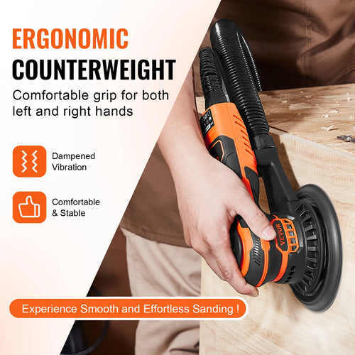 VEVOR Random Orbital Sander 350W Brushless 10000 PRM 6 Variable Speed Electric Orbital Sander for Woodworking Detailing Sanding