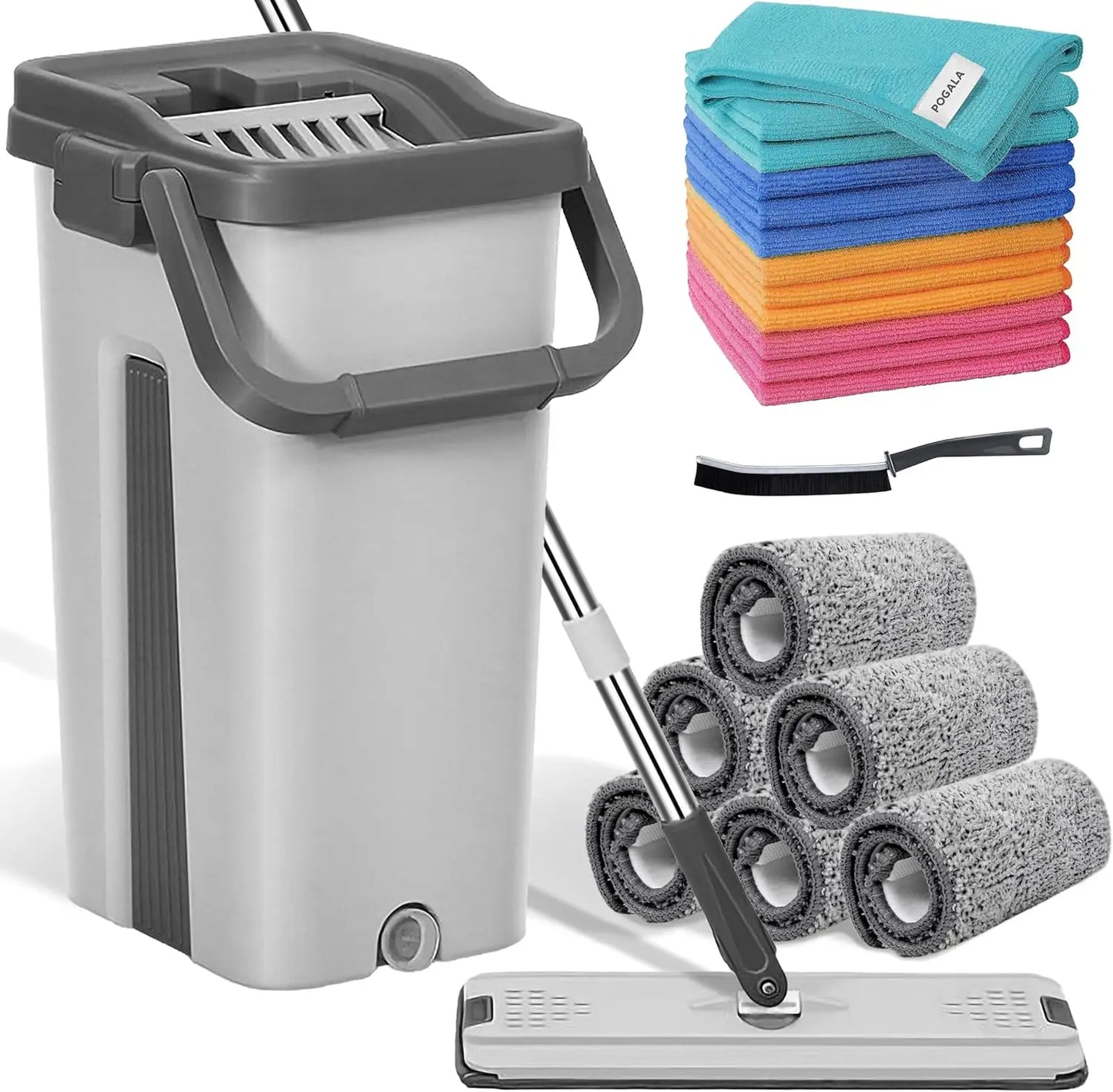 Mop Bucket Set with 12 Microfiber Cleaning Towels and a Cleaning Brush, Mops for Floor Cleaning, Cleaning Tools