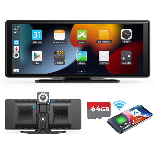 Portable Wireless Carplay Car Stereo, 10.26" inch HD Touchscreen for Car with CarPlay & Android Auto with Mirror Link/Backup Cam