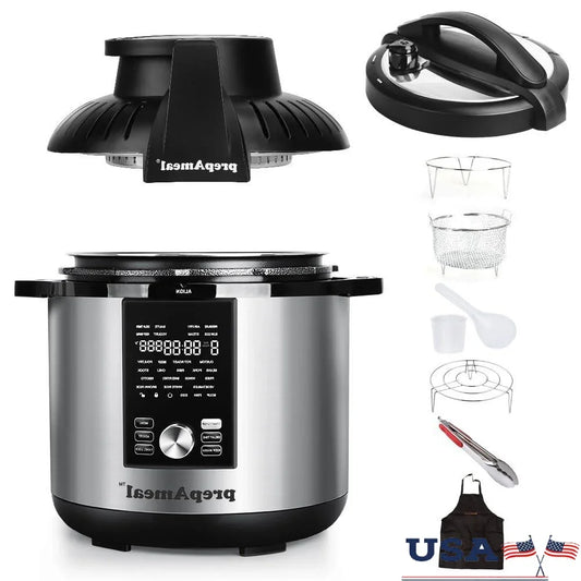 8Qt Pressure Cooker Air Fryer Combo 7-in-1 Cooking Modes 2 Detachable Lids LCD Display 27 Presets Slow Cook Steam Saute Warming