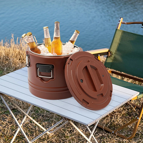 30L Food Warmer, Stainless Steel Food Cooler, Brown Insulated Food Carrier, Commercial Soup Container for Hot or Cold Food