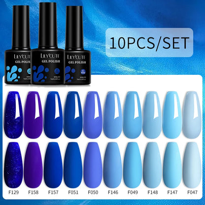 LILYCUTE 10PCS/Set Набір гель-лаків для нігтів Рожевий фіолетовий гель для нігтів Напівперманентний УФ світлодіодний лак Nail Art Design Soak Off Набір гелів для нігтів