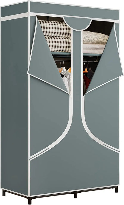 Portable Wardrobe Closet Storage Organizer Metal Hanging Rack Non-Woven Fabric 34 Inch