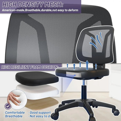 Arml Mid-Ba Small Swivel Adjustable Computer Desk Office Chair Without Armrest With Lumbar Support For Home