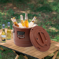 30L Food Warmer, Stainless Steel Food Cooler, Brown Insulated Food Carrier, Commercial Soup Container for Hot or Cold Food