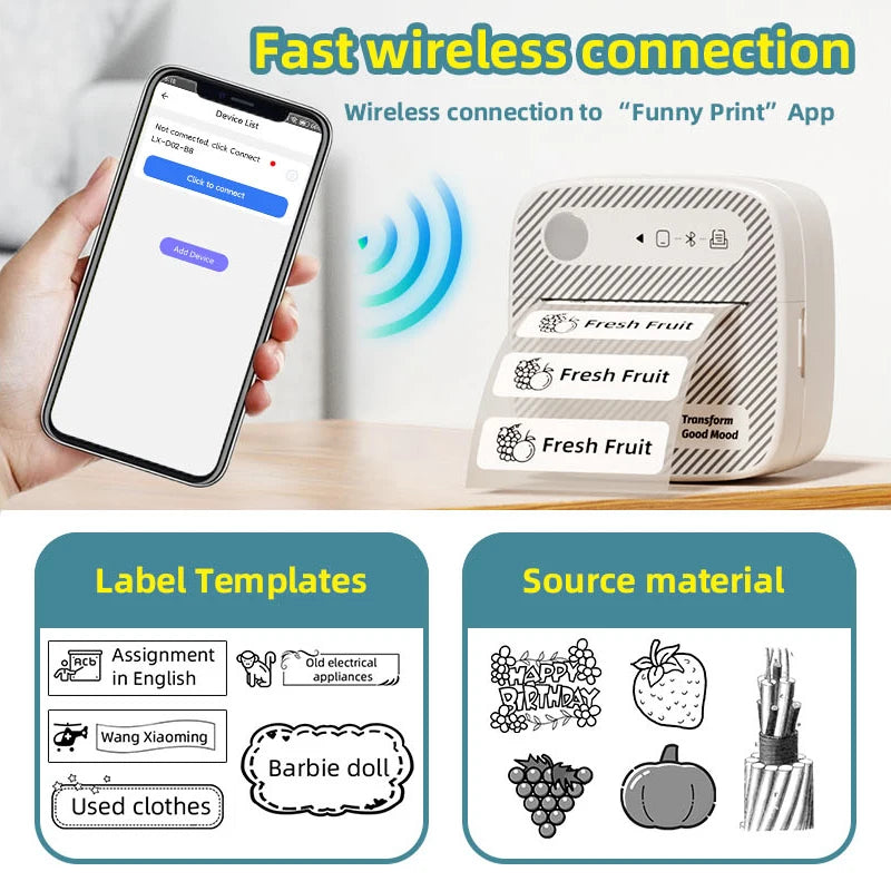 B3 Portable Photo Printer with Bluetooth iOS Android for Inkless Thermal Printing  Sticker Printer Label Maker DIY Toy Kids Gift