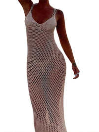 Women Knitted Beach Cover Ups Crochet Cutout Backless Dress for Bikini Swimsuit Bathing Suit Summer Clothes