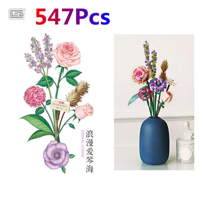LOZ Flower Bouquet Building Blocks Kit DIY Flowers Block Toys Set Valentine's Day Rose Bricks Set Gift for Girls Friends adults