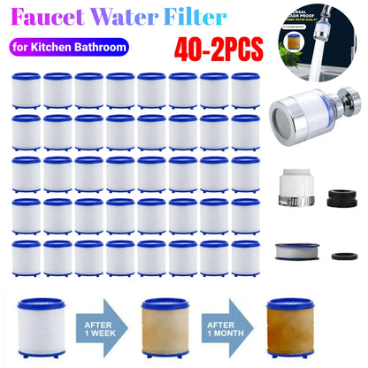 40-2PCS Faucet Water Filter Soften Hard Water Shower Head Bath Filtration Purifier Element Remove Chlorine Heavy Metals Filtered