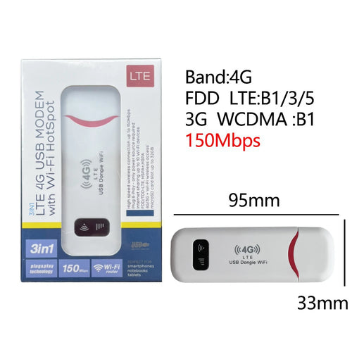 4G Wireless LTE WiFi Router 4G SIM Card Portable 150Mbps USB Modem Pocket Hotspot Dongle Mobile Broadband for Home Office WiFi