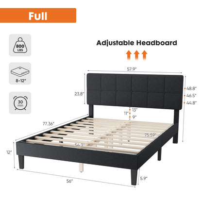 JHK Queen Bed Frame with Headboard No Box Spring Needed Linen Upholstered Wooden Platform Bed Frame with Wood Slats Support