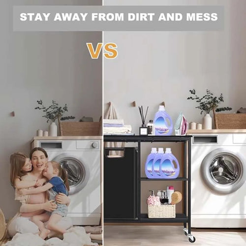 Pull-Out Laundry Basket with Shelf and  three Shelf,Laundry Basket Organizer Section with Removable Laundry Bags for clothes