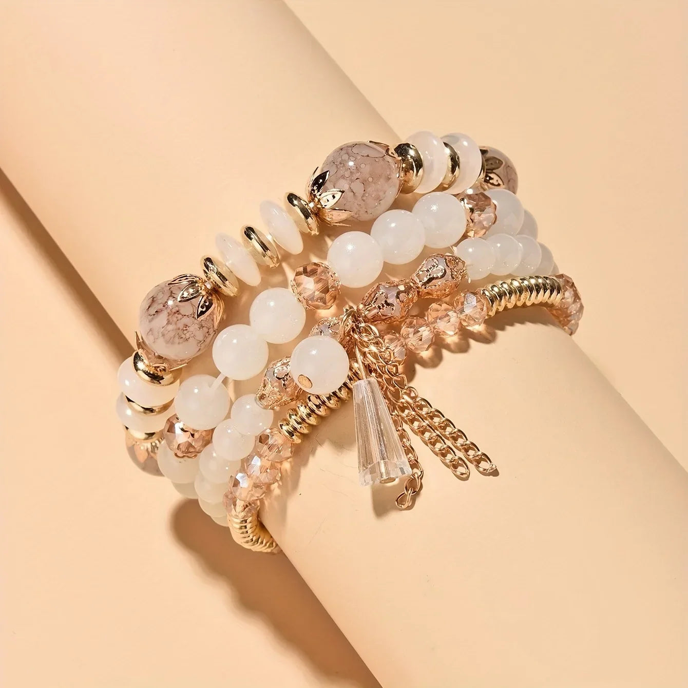 4pcs set Bohemian Versatile Bracelets Beaded Stretch Wristband Gifts Multi-layer Crystal Agate Bracelet Summer Fashion Jewelry