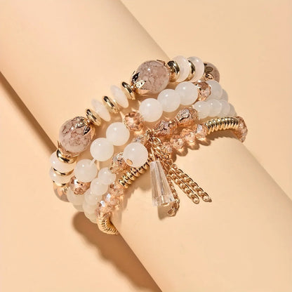 4pcs set Bohemian Versatile Bracelets Beaded Stretch Wristband Gifts Multi-layer Crystal Agate Bracelet Summer Fashion Jewelry
