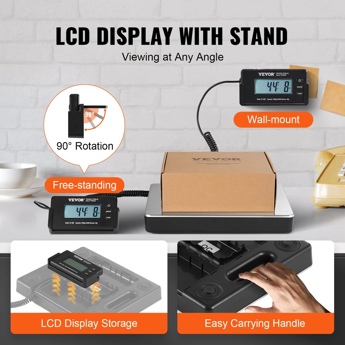 VEVOR 440lbs Digital Shipping Scale with Timer Tare Function HD LCD Screen Portable Package Postal Scale for Home Post Office