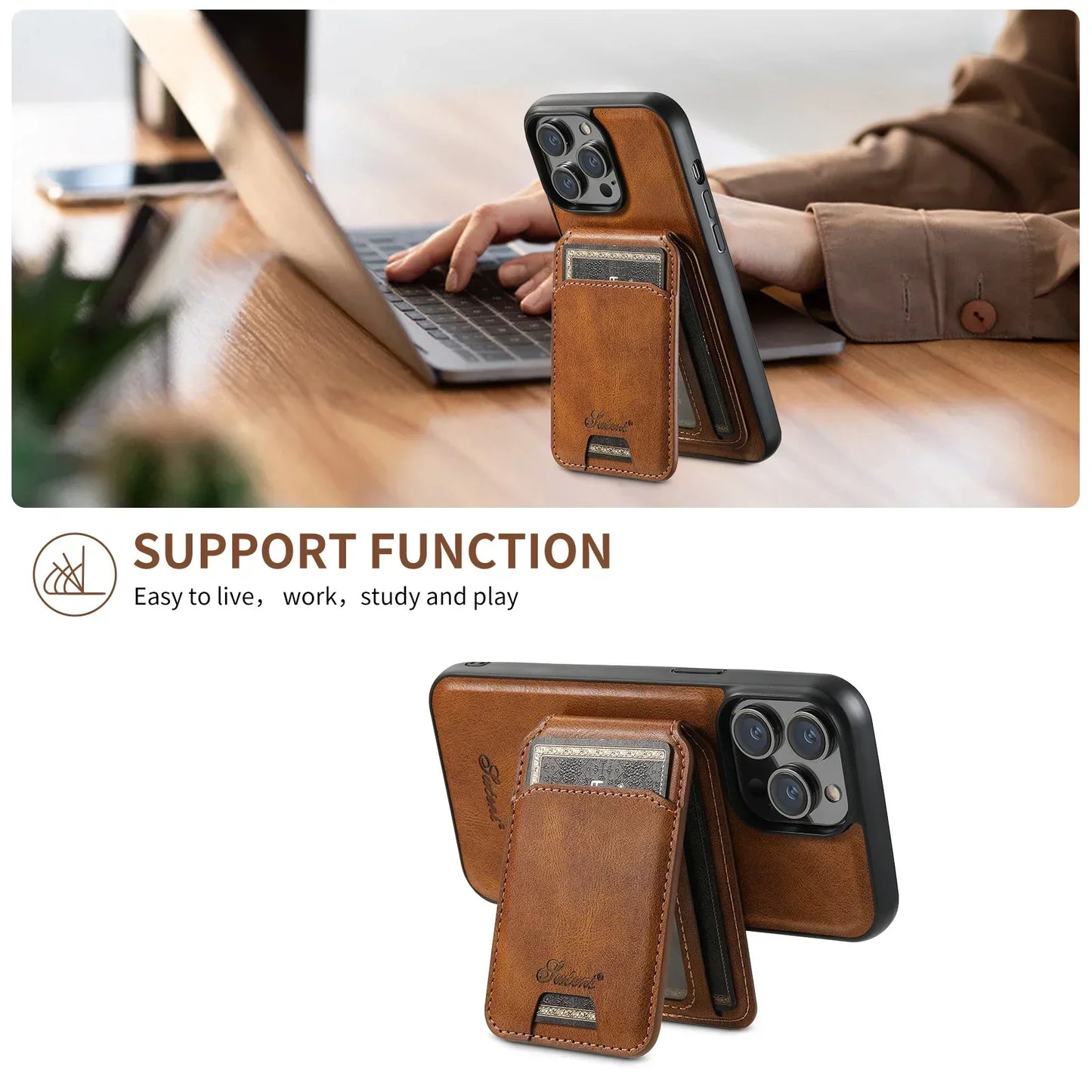 EUCAGR Magsafe Magnetic 2 In 1 Detachable Wallet Leather Case For iPhone 12 13 14 15 16 Pro Max Plus Shockproof Holder Cover