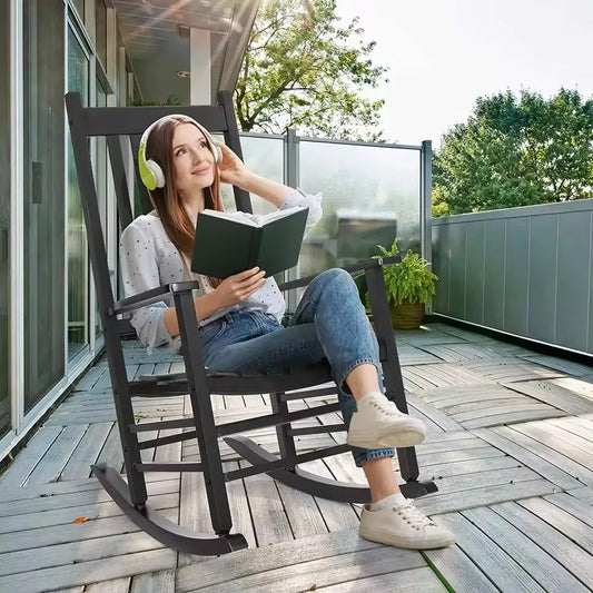 Porch Rocker, High Back Wood Rocking Chair, Patio Rocking Chair, Outdoor Rocking Chair, Wood Porch Rocker, for Adult for Garden
