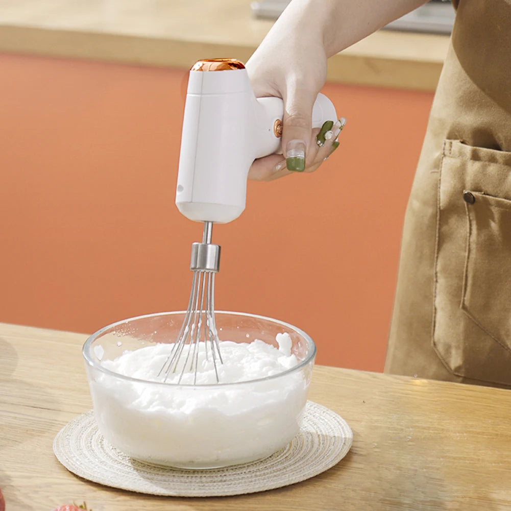 Handheld Mixer Electric Mixer Mini Electric Whisk USB Rechargeable Egg Beater Set with One-Touch Speed Control for Kitchen