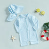 Infant Boys Girls Sun Protection Swimwear Set with Hat 2 Piece UV Rash Guard Suit Striped Zip Up Long Sleeve Crew Neck