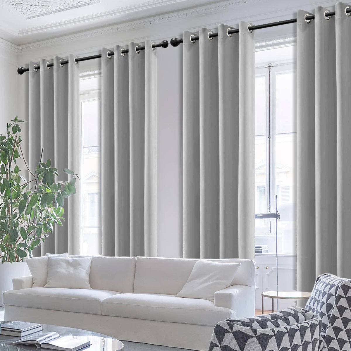 4PCS Blackout Curtains, Heat-Insulated Grommet Curtains For Bedroom Darkening, Noise Reduction Curtains For Living Room
