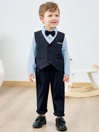 Toddler Baby Boy Suit Formal Wedding Outfits Gentleman Clothes Long Sleeve Shirt + Suspender Pants + Bowtie 1-5T