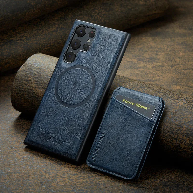 2 In 1 Magsafe Magnetic Leather Flip Phone Case for Samsung S24 S23 S22 Ultra Plus FE Wallet Cover Cards Holder Pocket Cover
