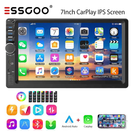 ESSGOO 7 Inch 2 DIN Car Stereo Radio Wired Carplay Android Auto MP5 Player Touch Screen USB/TF CAM AUX FM Bluetooth Head Unit