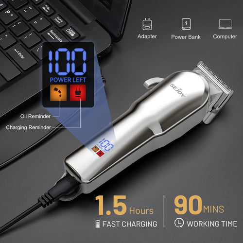 Sejoy Professional Hair Cutting Machine Hair Cutting Kit Cordless Barber Clipper Set with LED Display Hair Clippers for Men