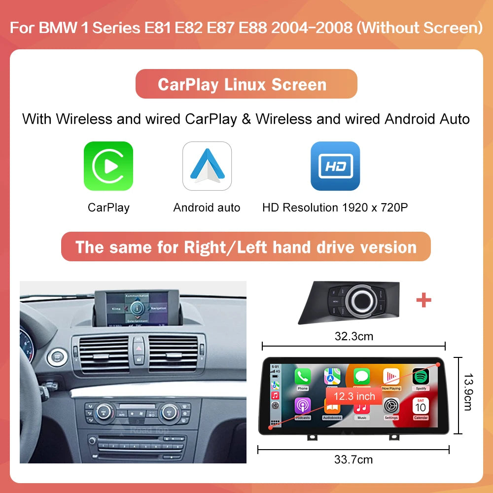 Road Top Wireless CarPlay Android Auto Car Multimedia player For BMW 1 Series E81 E82 E87 E88 Head Unit Screen Display monitor