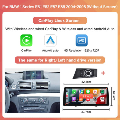 Road Top Wireless CarPlay Android Auto Car Multimedia player For BMW 1 Series E81 E82 E87 E88 Head Unit Screen Display monitor