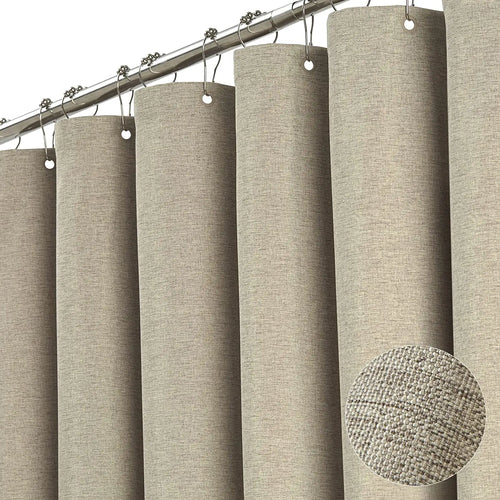 Luxury Linen Shower Curtain with Silver Metal Hooks Bathroom Waterproof Thick Fabric Bath Curtains Bathtub Large Bathing Cover