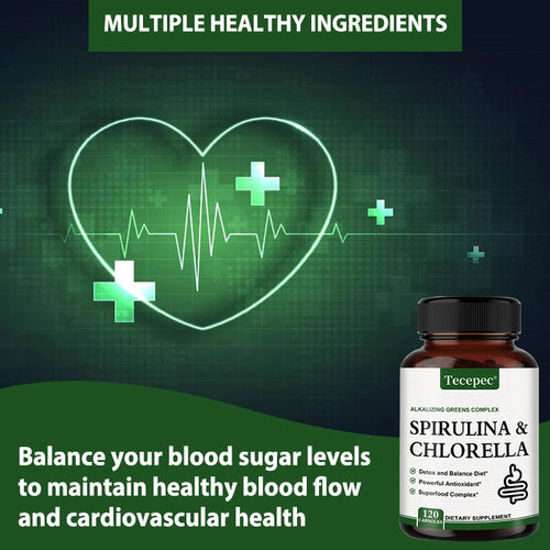 Tecepec Spirulina Chlorella Supplement - Supports Liver, Kidney and Intestinal Detoxification, Energy, Digestion, Antioxidant