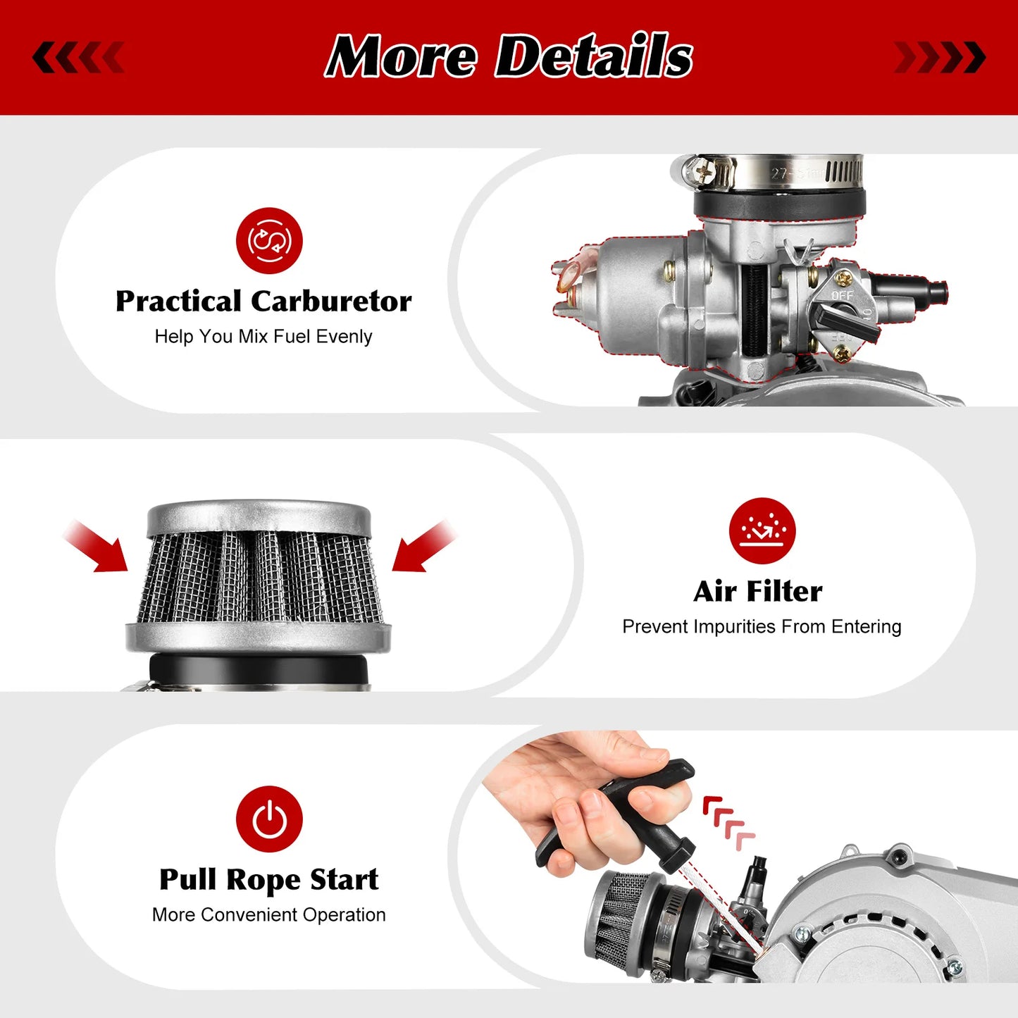 Pull Start Engine Motor Kit 49CC 2 Stroke for Pocket Bike Mini Dirt Bike  ATV or Scooter Single Cylinder