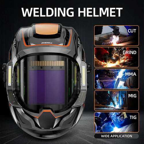 ANDELI Welding Helmet with Large Viewing True Color Auto Darkening Welding Helmet 4 Arc Sensor for Welding Cut Grind Area
