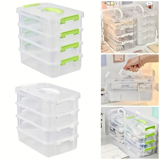 4 Layers Desk Storage Organizer Transparent Stackable Makeup Organizer Box School Office Plastic Jewelry Kids Toys Container Box