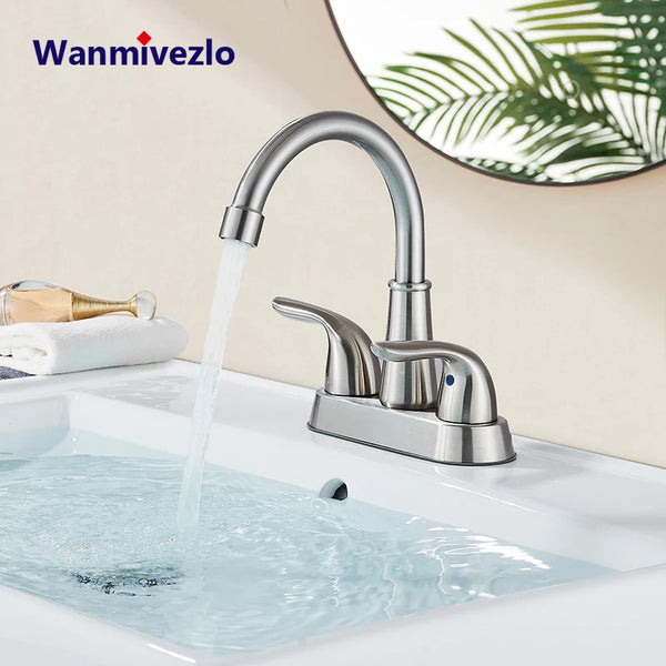 Wanmivezlo Integrated Basin Brass Sink Faucet With Double Handle Hot And Cold Water Deck Installation Wash Basin Faucet